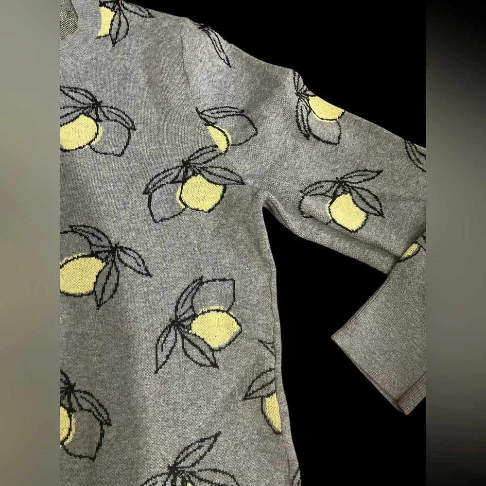 Vintage grey lemon print pull over sweater cottagecore coastal granny novelty - Picture 4 of 6